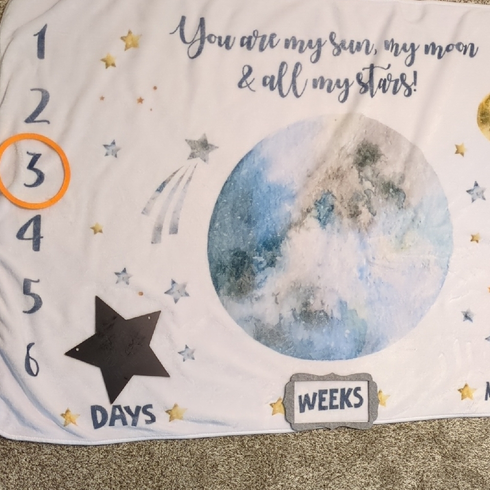 New Baby Milestone Blanket with Moon and Stars Design